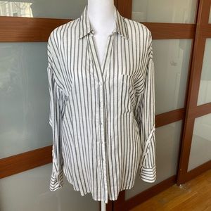 Aqua striped button down shirt.